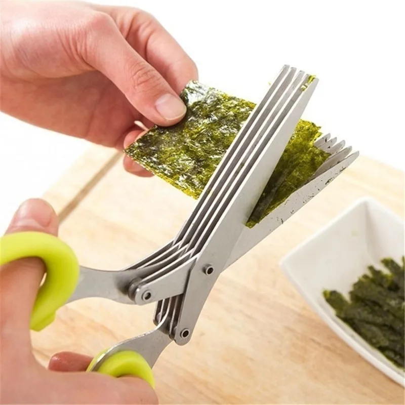 

Multilayer Stainless Steel Multifunctional Knives Kitchen Scissors Chive Cutter Herb Spice Kitchen Slicer Shredded Scallion Cut