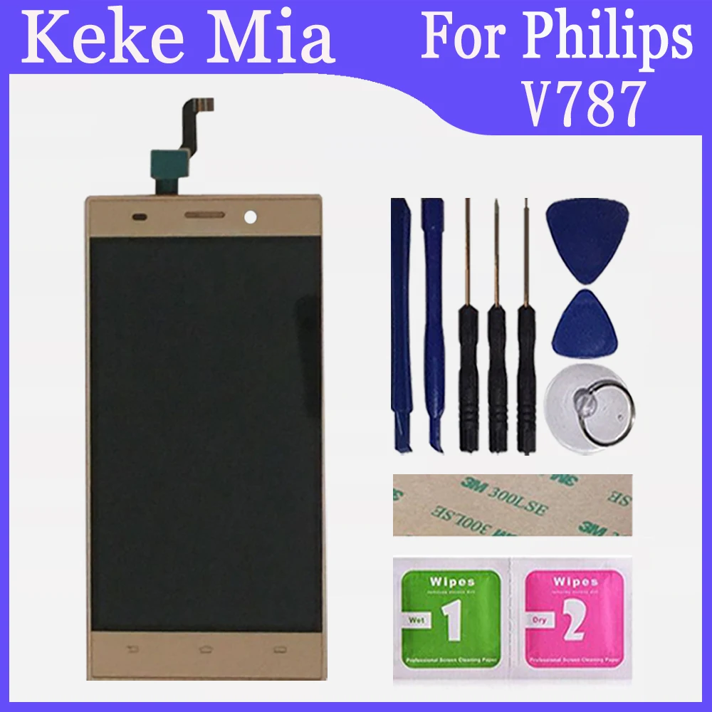 Gold 5," дюймовый ЖК-дисплей для Philips V787+ кодирующий преобразователь сенсорного экрана в сборе с заменой рамы Philips Xenium V787 - Цвет: Gold
