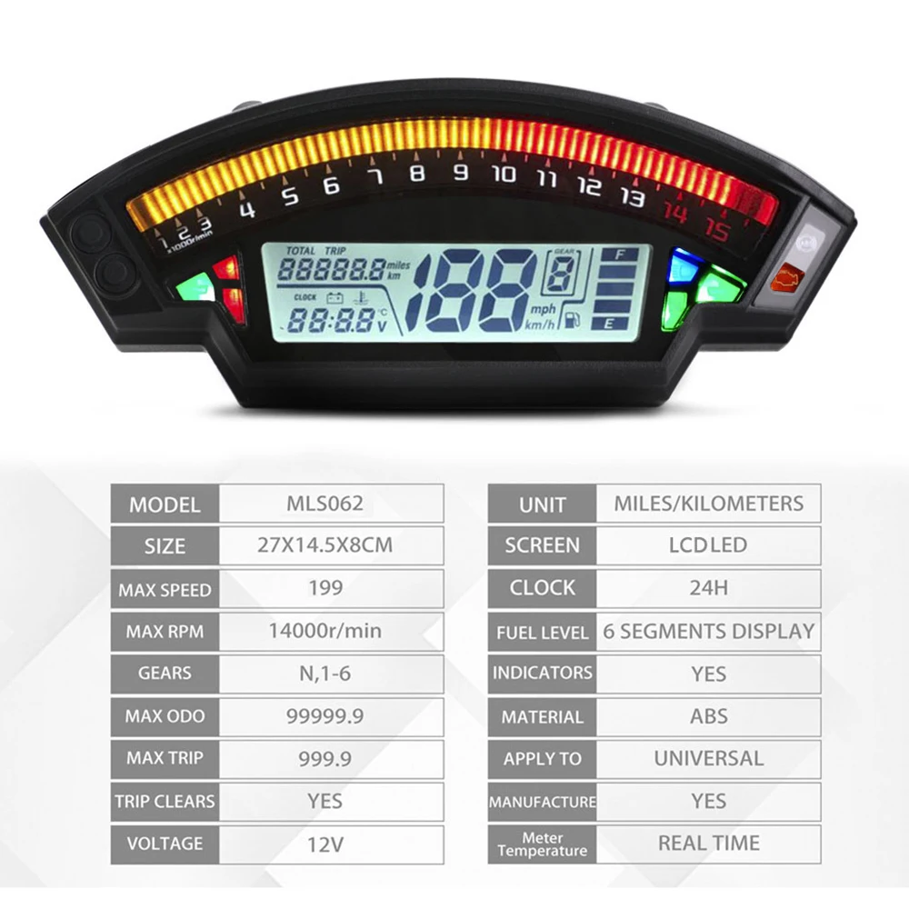 

Universal Motorcycle LCD Digital Display Odometer 6-Speed Instrument RPM Meter Speedometer Water Temperature Oil Meter