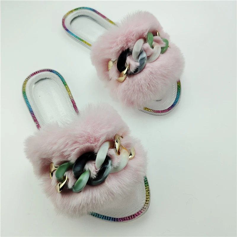 

Summer Women's Shoes New Plush Slippers Fashion Open Toe Outdoor Leisure Rhinestone Sandals Plus Size
