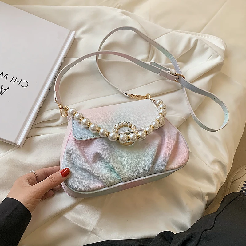 

Fashion Beading Colors Saddle Woman's Shoulder Bag 2021 Modern Popular Style Flap Crossbody Bag Soft PU Leather Women Hand Bag