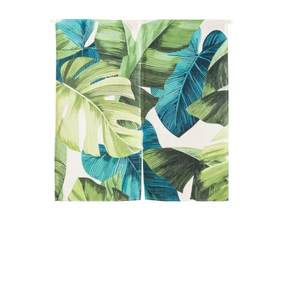 Занавеска на дверь в японском стиле из льна и хлопка с листьями растений