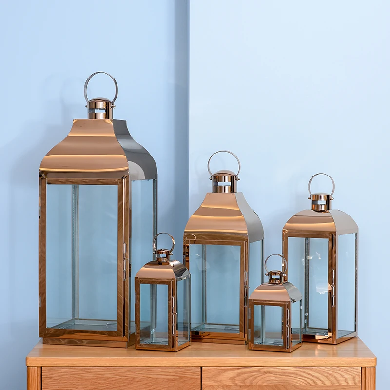 Европейский Золотой ветрозащитный стеклянный металлический подсвечник