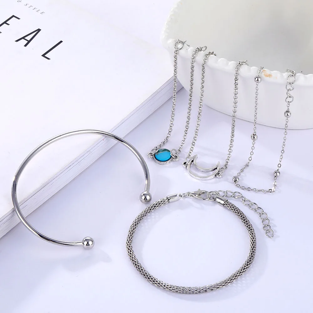 IFMIA Boho, набор, винтажные манжеты, серебряный браслет, браслеты, наборы для женщин, Богемия, луна, шарм, цепь, браслеты,, ювелирное изделие, подарки