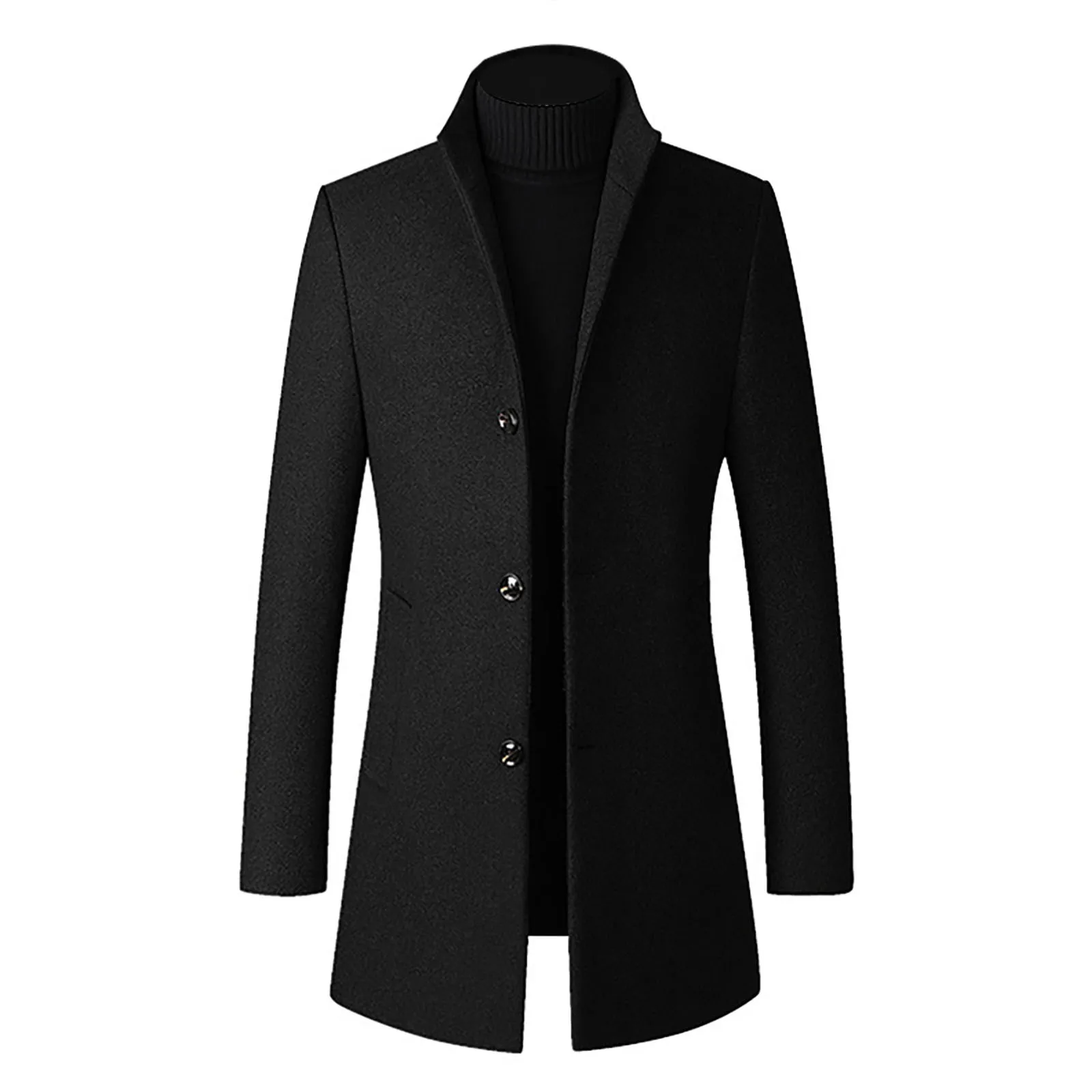 

Men Jackets Mid-length Slim-fit Woolen Coat With Stand-collar Solid Color Woolen Long-sleeved Autumn Winter Coat Outerwear d3
