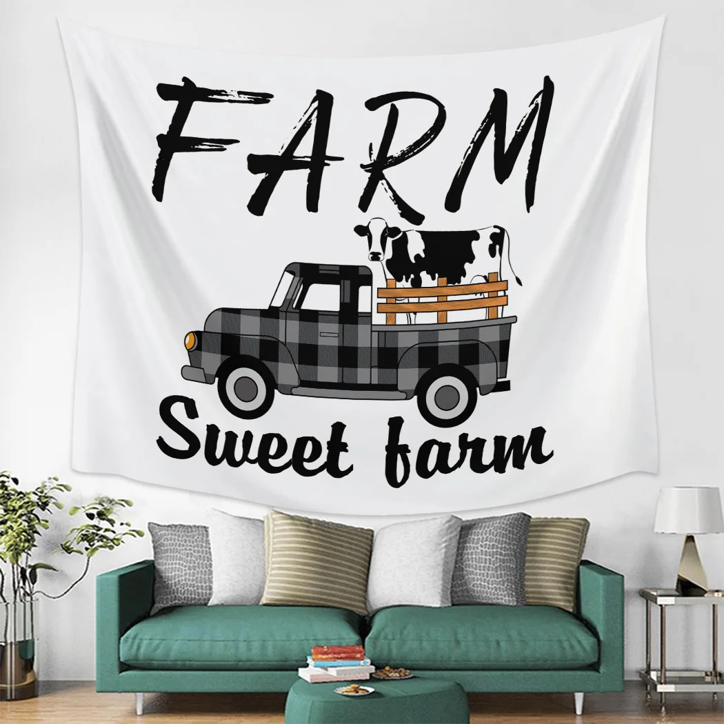 Сладкий дом Корова Черный Белый грузовик гобелен настенный художественный
