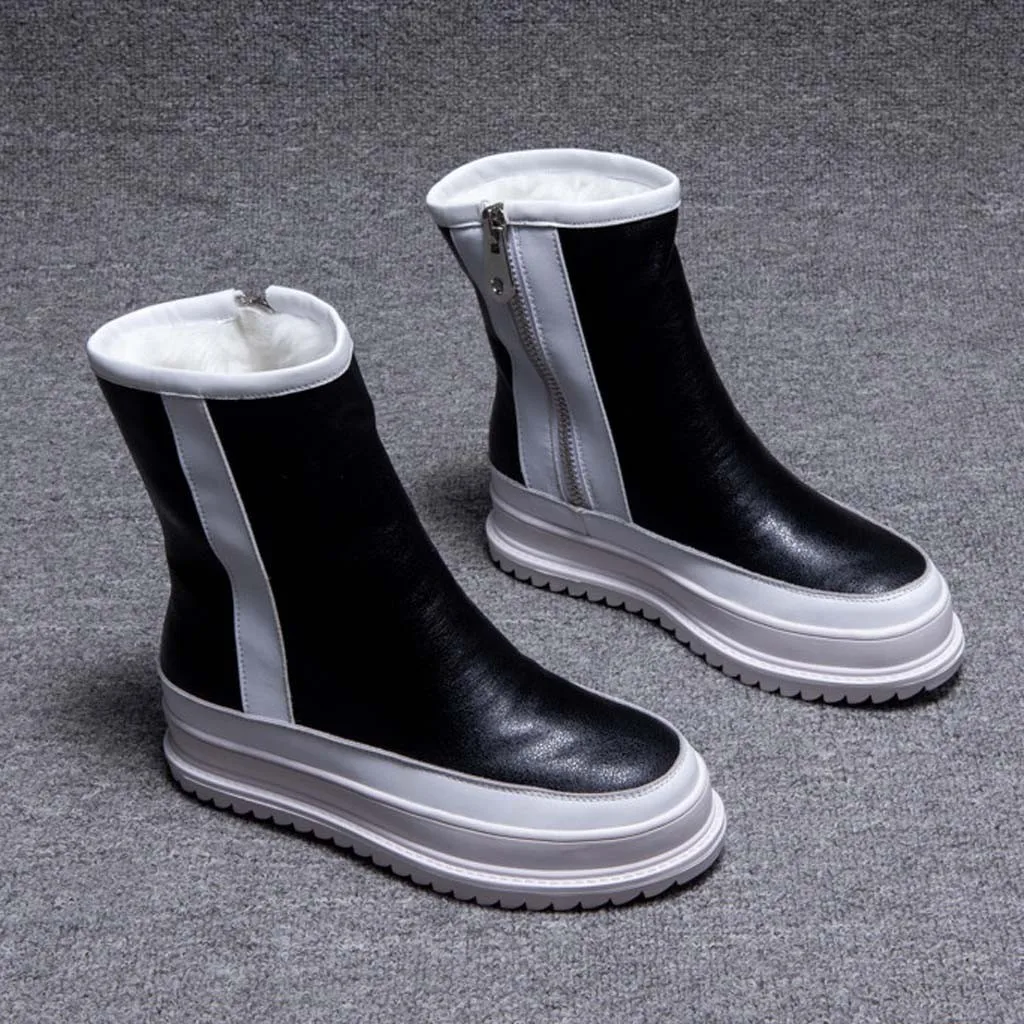 Женские Теплые Зимние ботильоны размера плюс на платформе с молнией #1024|Женские