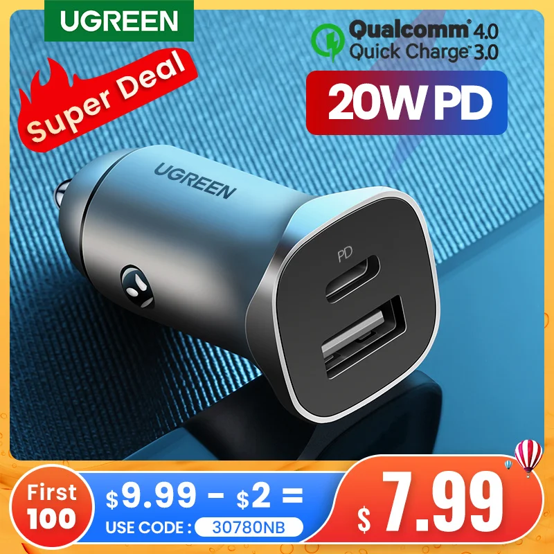  Ugreen Быстрая зарядка 4,0 3,0 QC USB Автомобильное зарядное устройство для Xiaomi QC4.0 QC3.0 18 Вт USB C PD автомобильная зарядка для huawei samsung зарядное уст…