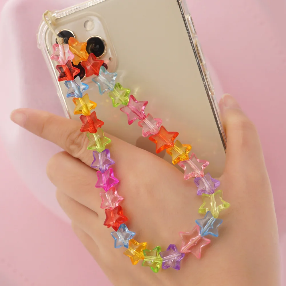 

ins Fashion And Simple Color Mix And Match Resin Five-Pointed Stars Mobile Phone Chain Women Telephone Anti-lost Lanyard Jewelry