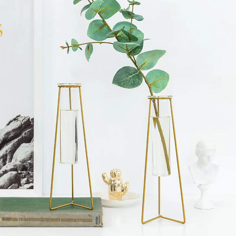 Скандинавская Золотая стеклянная ваза железная гидропонная Цветочная для