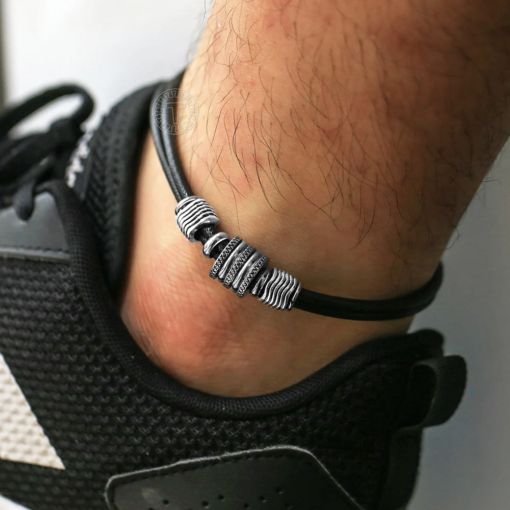 

Cool Simple Stainless Steel Bead Handmade Anklet For Women Men Woven Length Adjustable Rope Lucky Foot Bracelet Anklet DDA53
