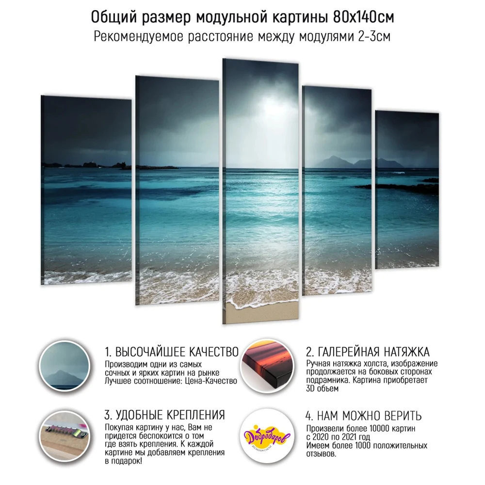 Модульная картина "Спокойное море" Большая Репродукция 80х140 md0050 | Дом и сад