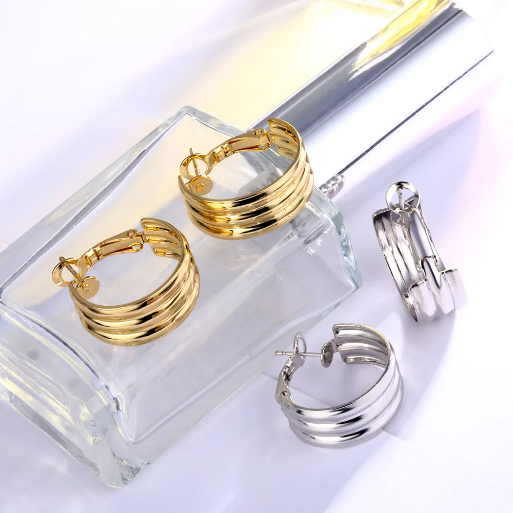 Женские полукруглые металлические серьги золотистые/Серебристые круглые кольца
