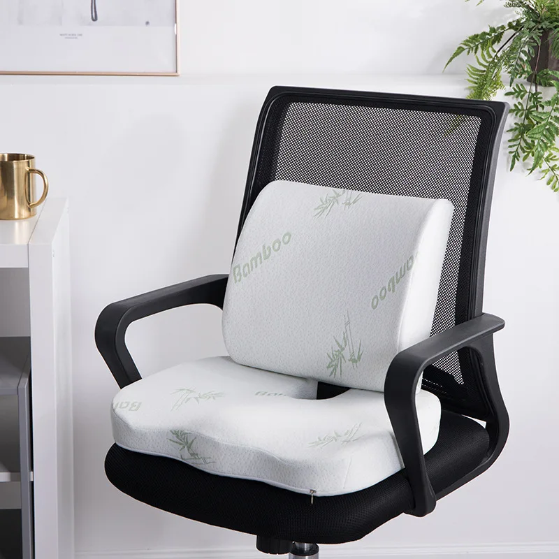 

2 In 1 Seat Cushion Bamboo Fiber Back Pad Slow Rebound Seat Cushion Combination Set Home Coccyx Orthopedic Waist Support Cushion
