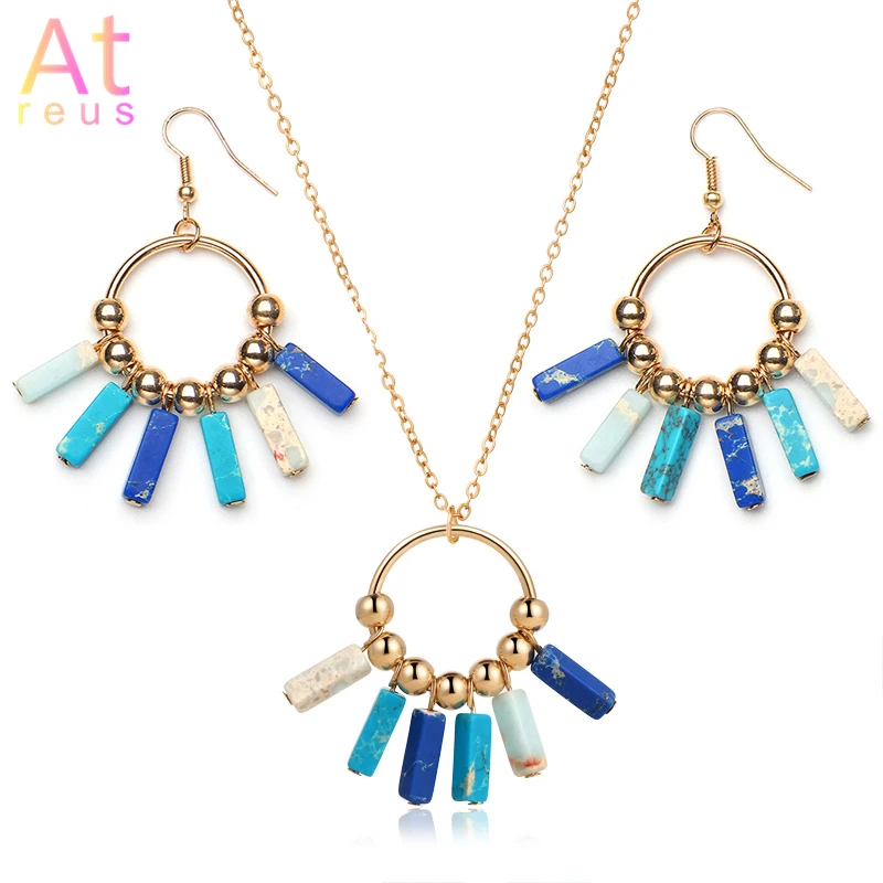 Набор ювелирных изделий для йоги чакра цветные/синие серьги натуральный камень