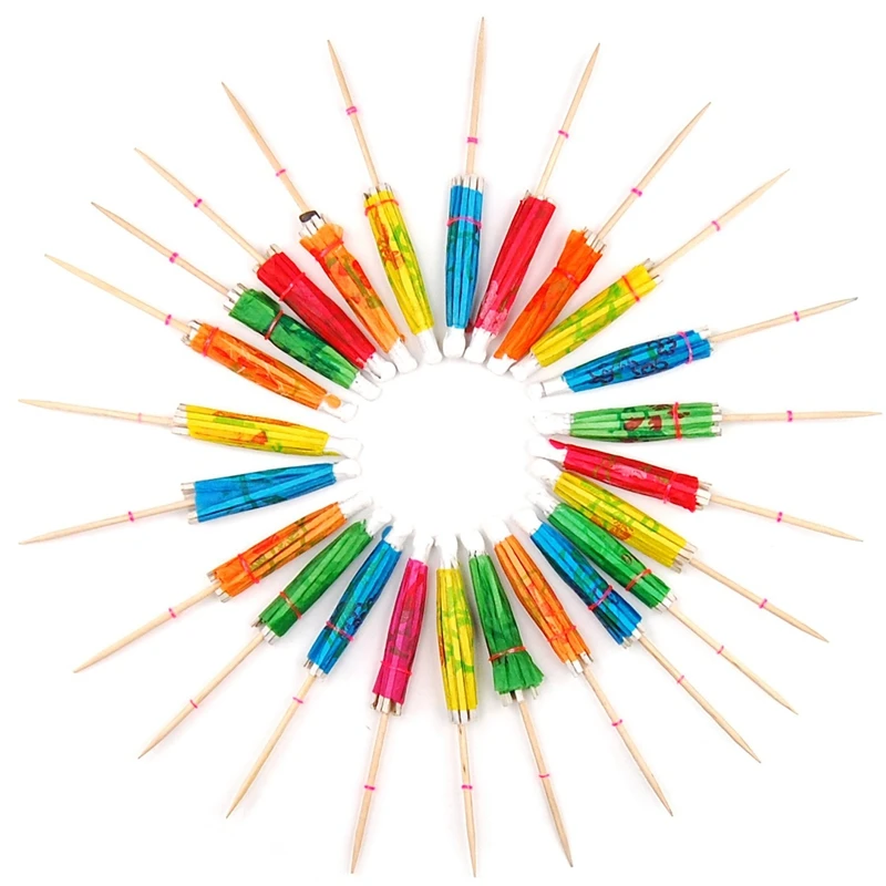 

24 Multi Coloured Paper Cocktail Umbrellas Parasols Party Drink Accessories