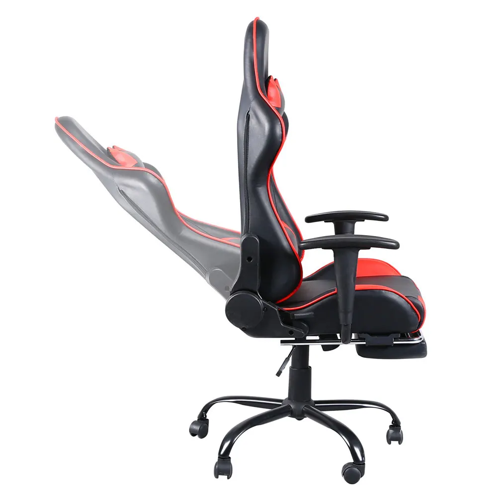

High Quality Adjustable Easy To Move High-back Swivel Chair Racing Game Chair Black and Red Office Chair with Footstool Layer