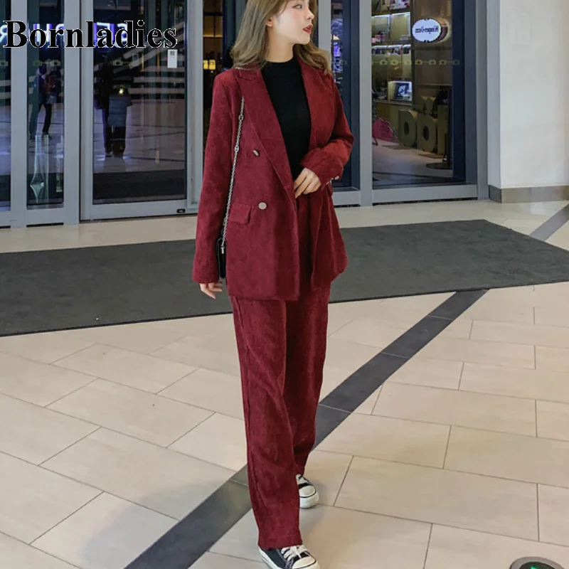 Женский вельветовый костюм Bornladies комплект из двух предметов блейзер с длинным