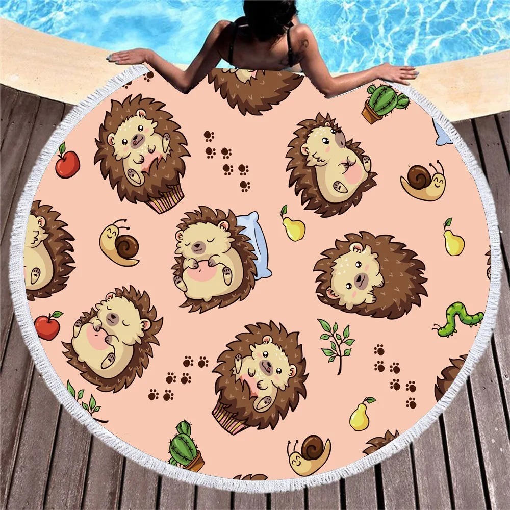 

Hedgehog/Snails Round Beach Towel Swimming Cover 3D Print Home Decor Shower Bath Carpet Yoga Matt Microfiber Travel Blanket