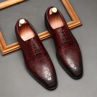 european mens genuine leather wedding dres shoes lace up carved cowhide breathable business office work men shoes size 36 45