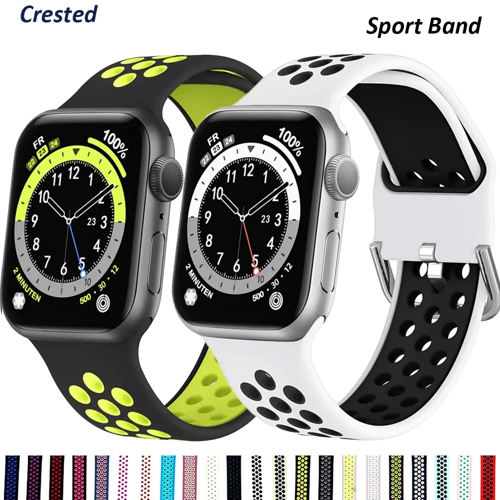 Ремешок силиконовый для Apple Watch band 44 мм 40 38 42 мягкий воздухопроницаемый браслет