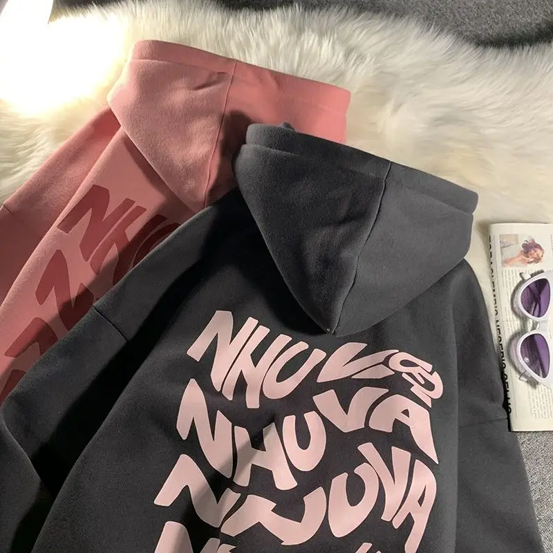 

Women Harajuku Hoodies Sweatshirts Men Cotton Fleece Letter Printing Hoodie Korean Thicken Loose Pullover Casual Couple Tops