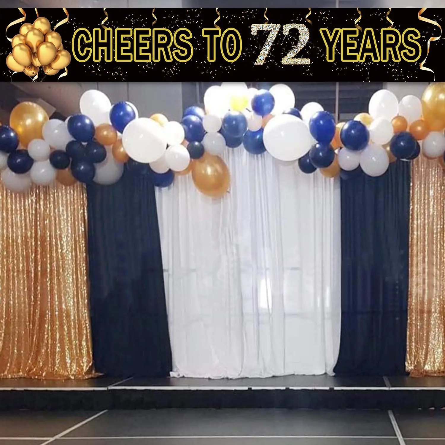 Большой баннер на 72 года черный золотой знак годовщину украшение день