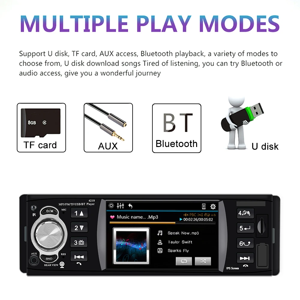 1 din 4 1 inch audio video mp5 player bluetooth 4 2 car radio iso remote multicolor lighting tf usb fast charging auto parts free global shipping