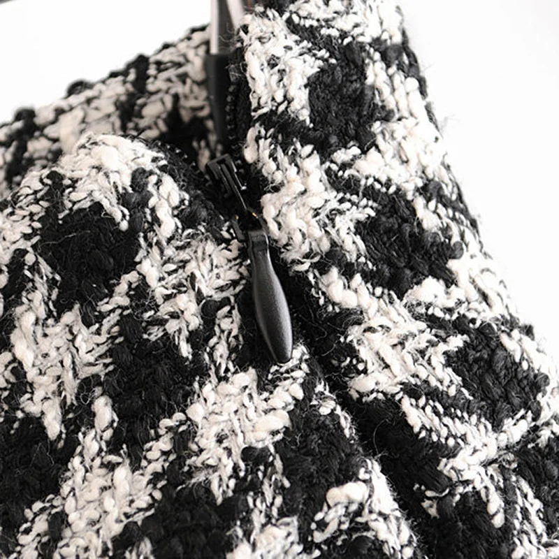 Plaid Printed Tweed Pants Women Loose Wide Leg Trousers Elegant Ladies Houndstooth Office Bottoms Female Pockets Patns | Женская одежда