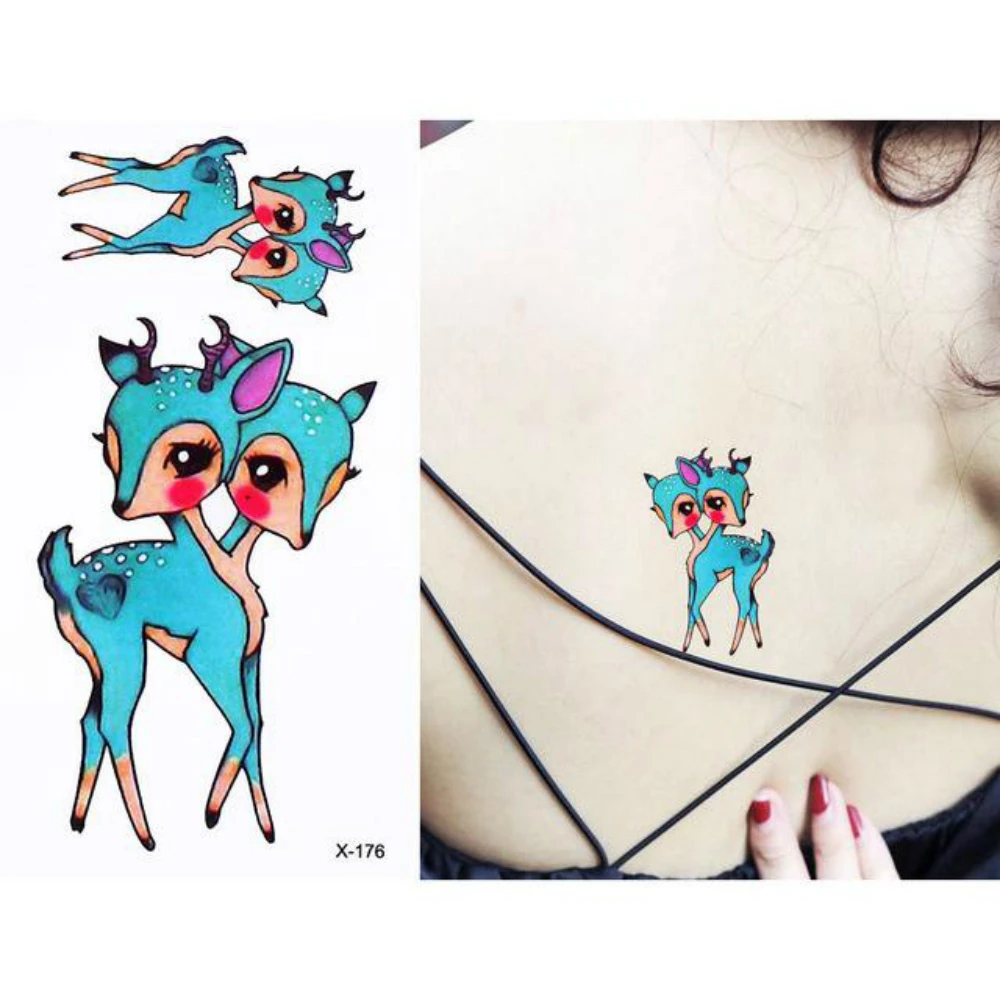 Двойной милый олень лося водонепроницаемый стикер татуировки Временные тело