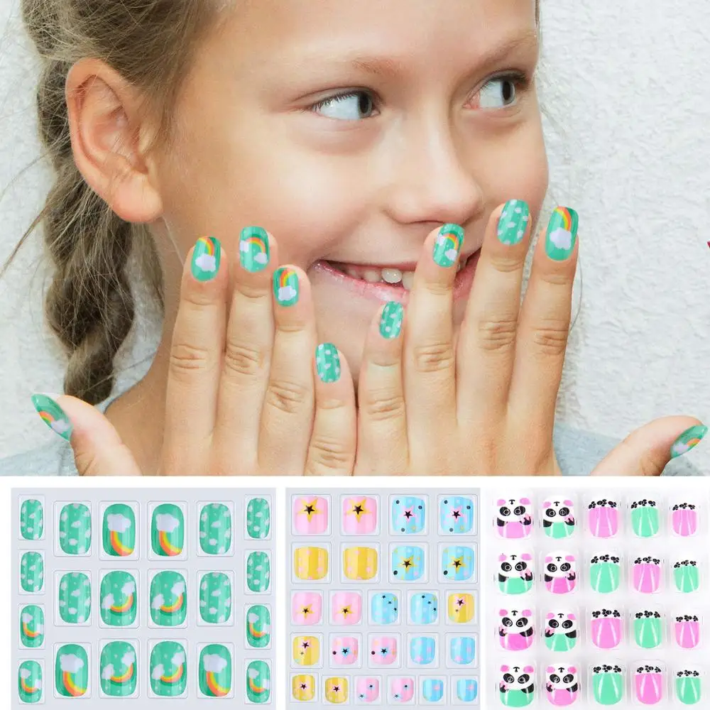 Uñas postizas de cobertura completa para niñas, decoraciones de uñas artificiales divertidas para niños, herramientas de diseño de manicura