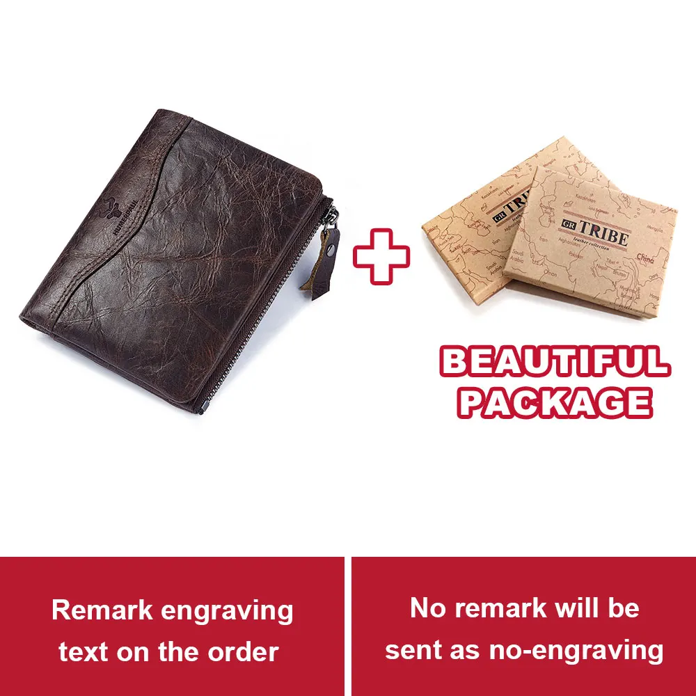 Coffee BOX Гравировка, мужской кошелек из натуральной кожи, кошелек для монет, Мужской винтажный маленький держатель для карт, зажим для денег, сумка на молнии, мягкая - Цвет: Coffee BOX