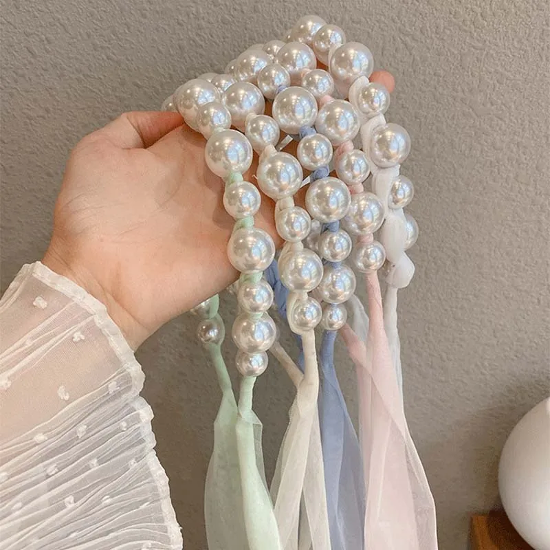 

Pearl headband hair bows kawaii accessories ribbon ties summer accessori bandeau fashion women scrunchies fascinator tiara