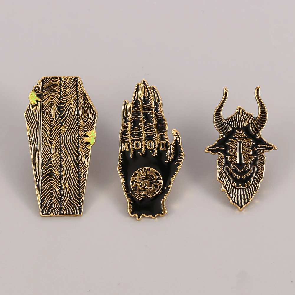 Эмалированная брошь Doom в форме гроба сатаны видит все джинсовая для одежды