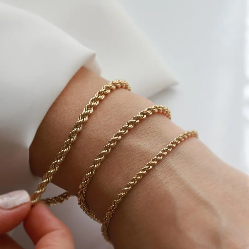 

Simple 2/3/4/5mm Flash Twisted Rope Chain Bracelets for Women, Chic Stainless Steel Female Wrist Jewelry, Length Adjustable