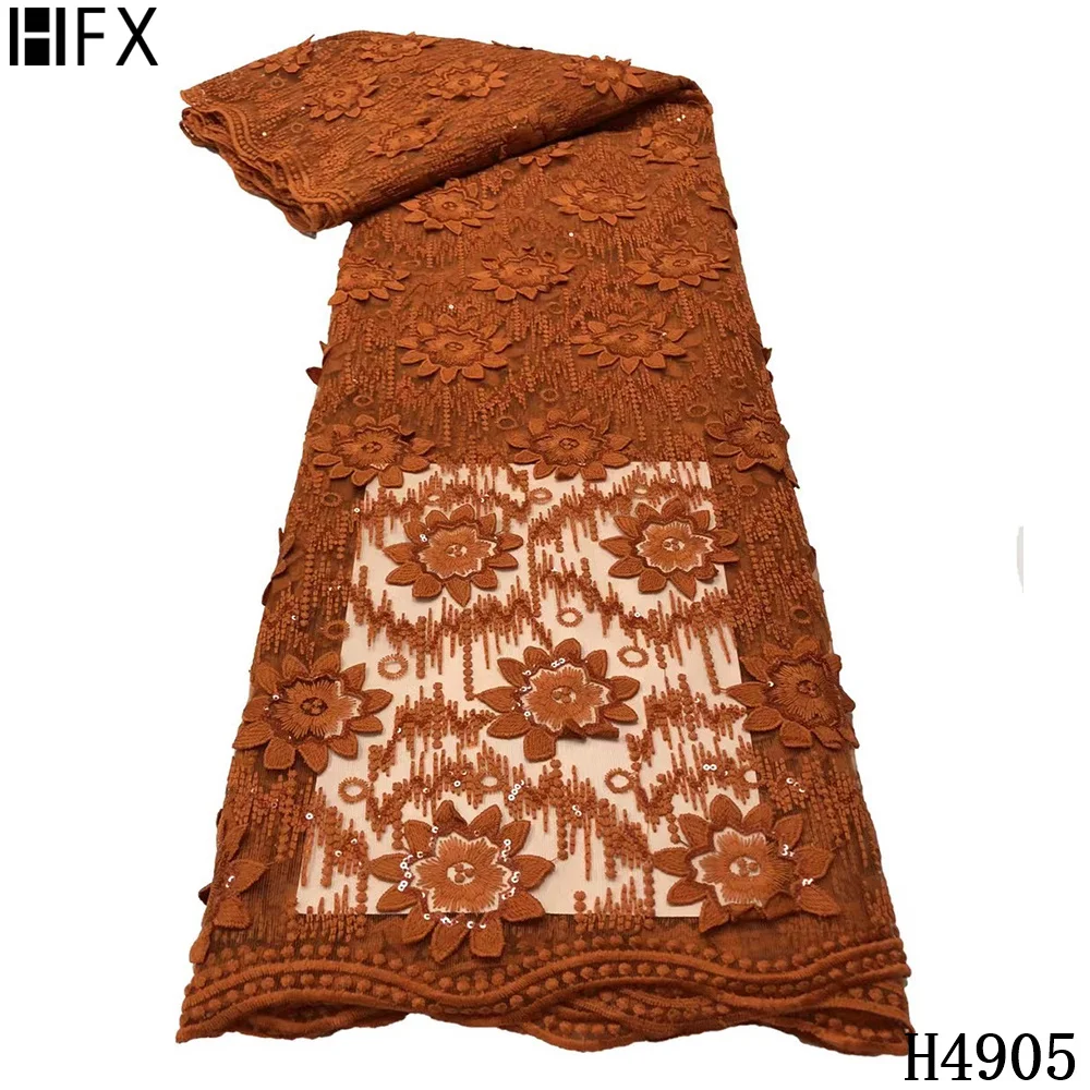 

HFX African Lace Fabric 2021 High Quality Chiffon Lace 3D Sequins Embroidery Nigerian Tulle French Lace Fabric Wedding F4905