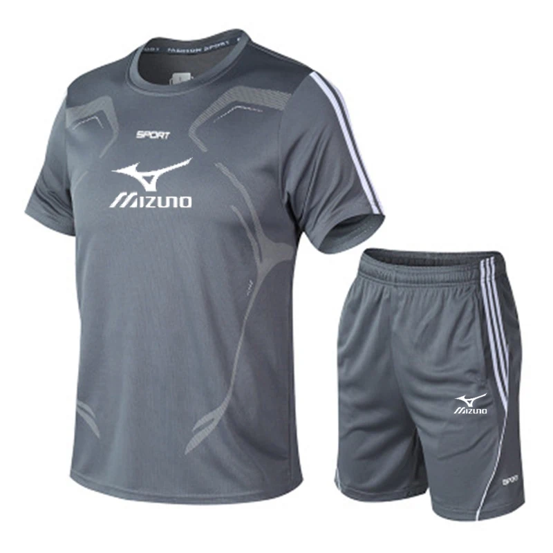 

New Men's Sportswear Summer Suit Gym Fltness Clothes Sports Suit Large SizeShort-Sleeved T-Shirt Shorts Quick-Drying 2-Piece Set