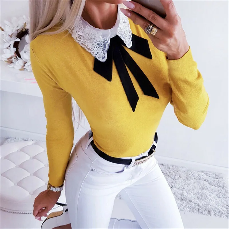 Женская винтажная офисная туника с длинным рукавом белая формальная вязаная