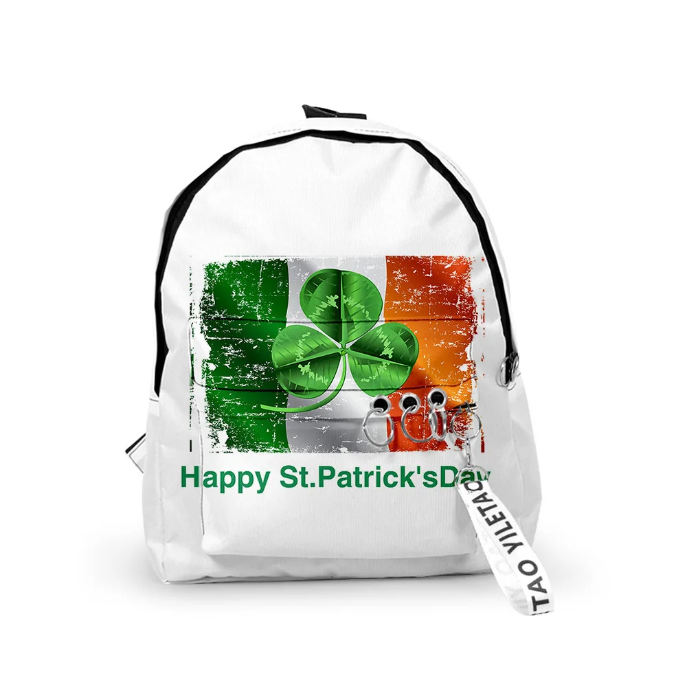 

Creative Dsegn st.Patrick's Day School Bag Travel Bag Boy Girls Small Bag 3D Print Oxford Waterproof Key Chain Notebook Backpack