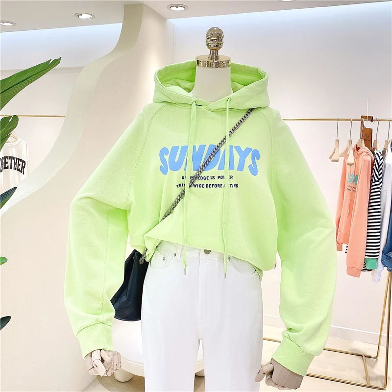 

Весенне-осенняя Корейская универсальная простая махровая хлопковая толстовка с капюшоном и надписью большого размера