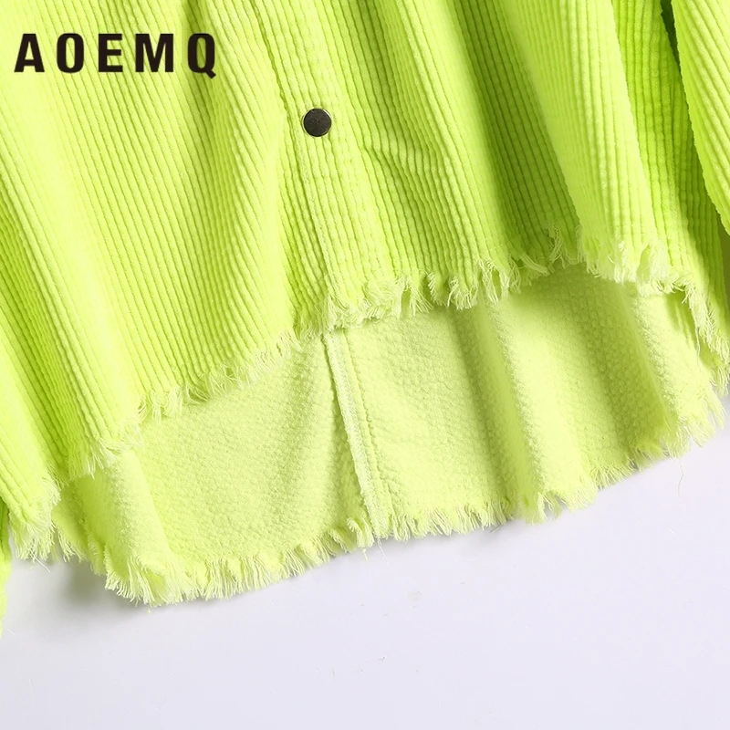 AOEMQ Классическая куртка зеленое яблоко Цвет Винтаж отверстие Кружева куртки