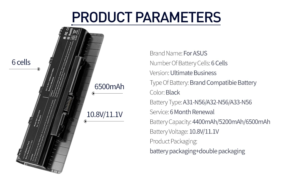 Apexway Аккумулятор для ноутбука ASUS A31-N56 A32-N56 A33-N56 N56 N56D N56DP N56DY N56J N56JK N56JN N56JR N56V N56VB N56VJ N56VM N56VV