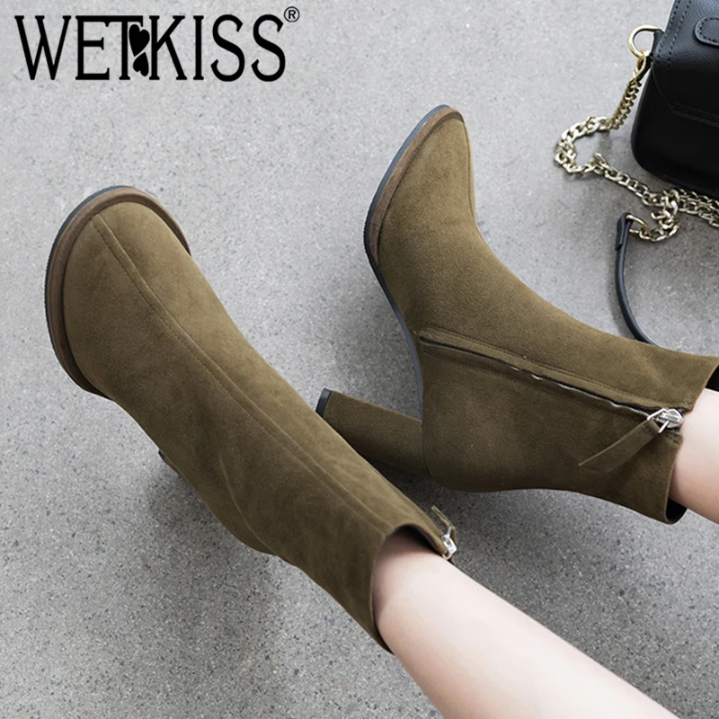 Женские замшевые ботильоны на высоком каблуке вечерние квадратным носком | Обувь