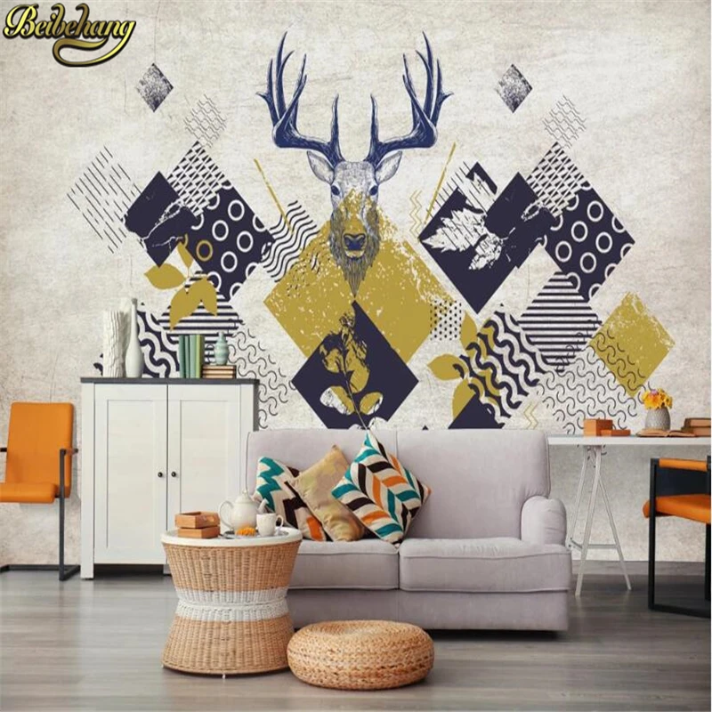 beibehang custom Nordic modern triangle geometry deer photo 3D wall paper roll mural TV background wallpaper for bedroom walls |