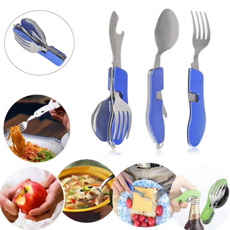 Столовые Приборы Складной Spork Вилка бутылка посуда для пикника и отдыха на природе ложка нож много инструмент посуда открывалка для бутылок Мультитул столовые приборы портативный