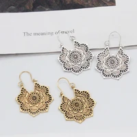 european and american national style metal hollowed out flower earrings bohemian carved court style earrings