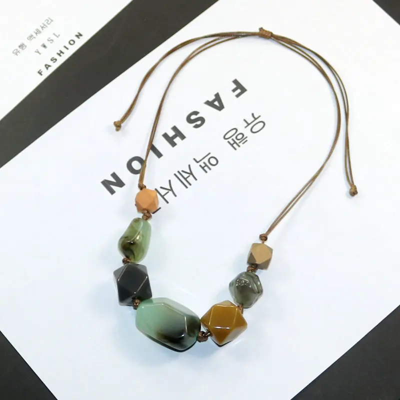 Ожерелье на длинной цепи смолы деревянная подвеска ожерелье для женщин