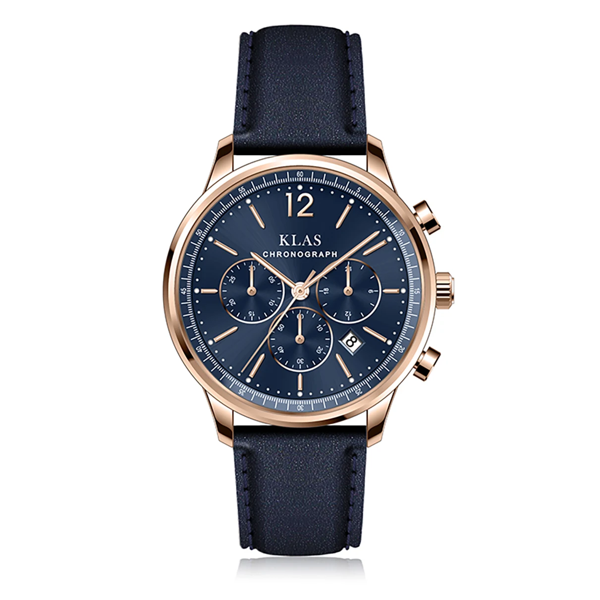 Mens 24-Hour Multi-Function Leather Chronograph Quartz Watch KLAS Brand