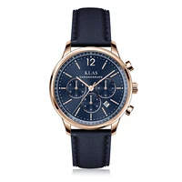mens 24 hour multi function leather chronograph quartz watch klas brand