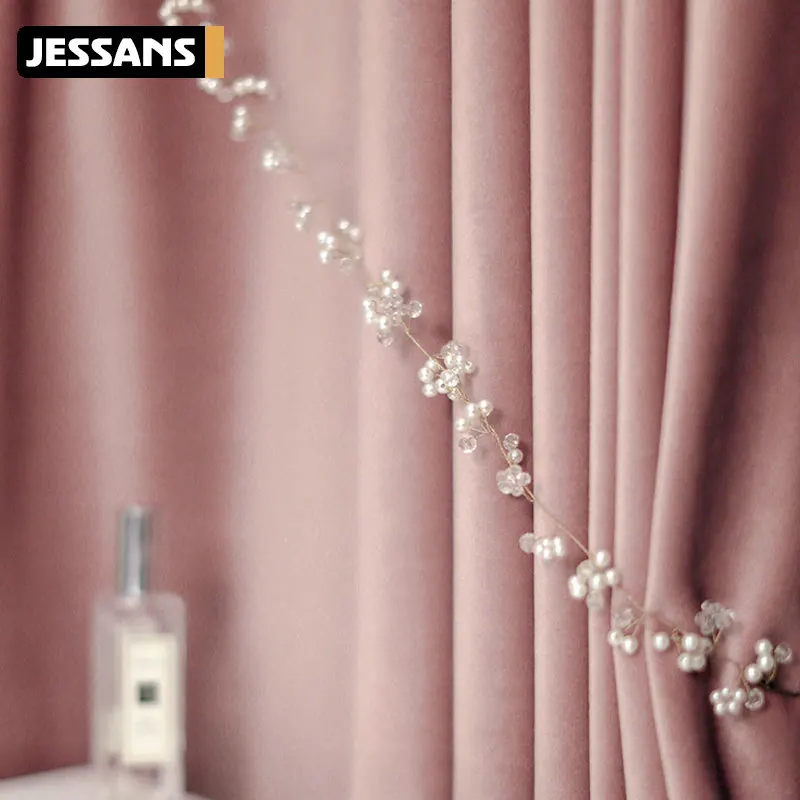 Роскошные бархатные шторы в скандинавском стиле плотные розового/зеленого